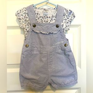 Carhartt Baby Girl Shortalls With Matching Print Bodysuit in size 18m